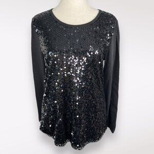 J. Crew Sequin Front 3/4 Sleeve Top Black Size S